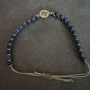 Beaded Lapis-Style Adjustable Bracelet with Virgo Charm